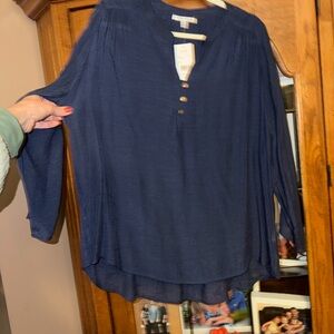 NEW NWT 1X Notations Navy Button-Placket Lightweight Tunic